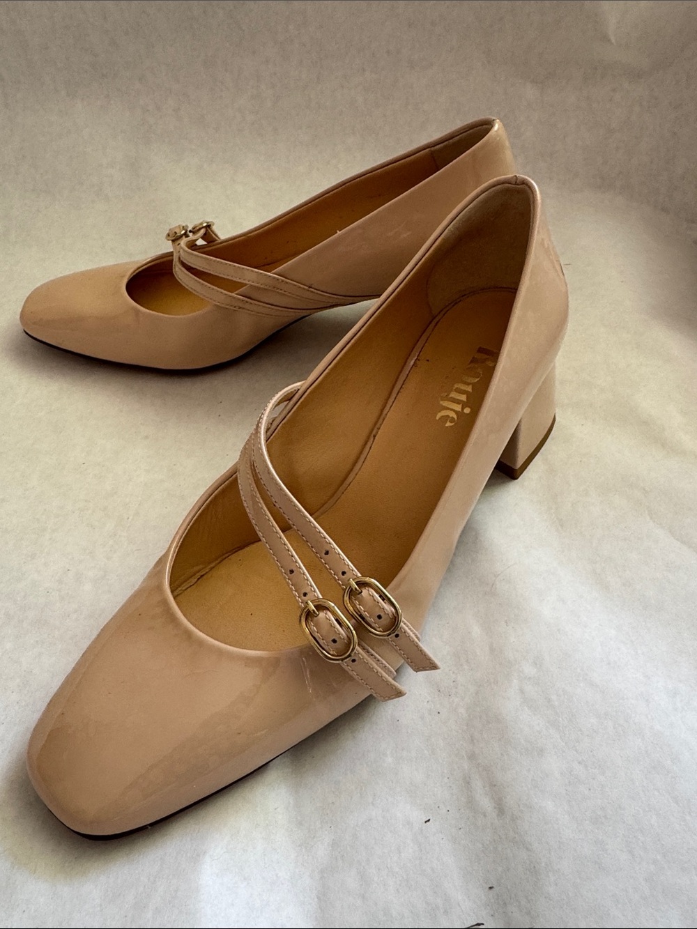 Rouje Nude Patent Double-Strap Block Heel Pumps